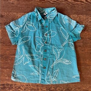 Sig Zane Teal Button-Down Shirt with White Leaf Outline